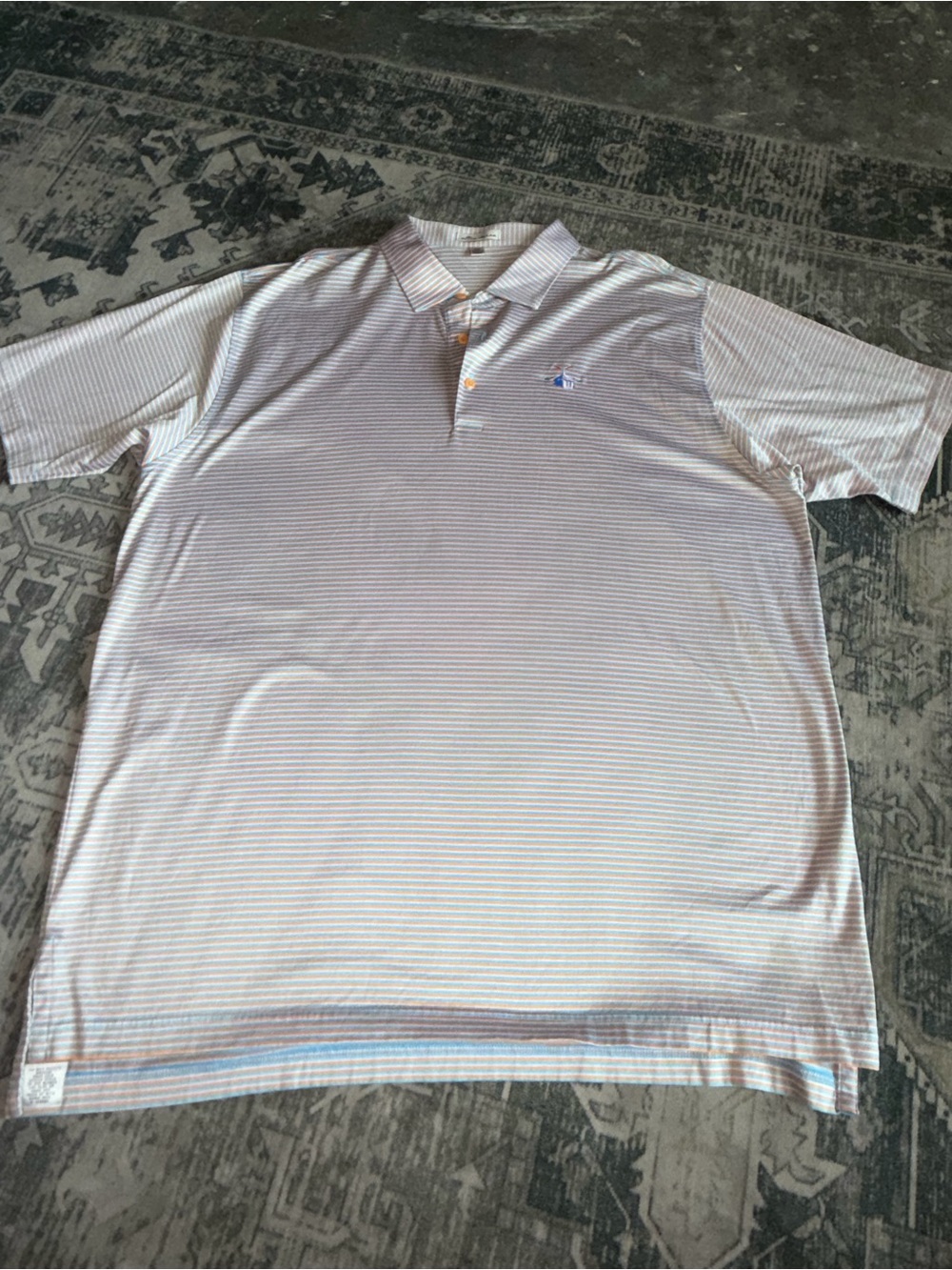 Peter Millar Summer Comfort golf polo with blue and orange stripes size XXL